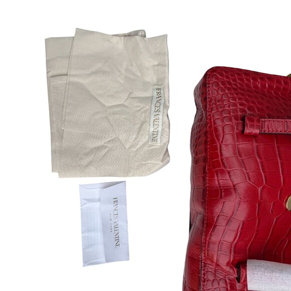 Frances Valentine Red Croc-Embossed Leather Shoulder Bag Long Strap Snap Closure - Picture 9 of 15